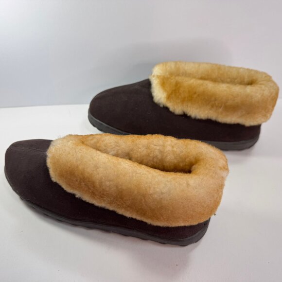 Great Northwestern Men's Brown Suede Leather Shearling Slip On Slippers sz 11 - Picture 6 of 11